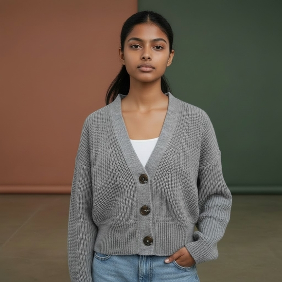 Anthropologie Sweaters - Anthropologie Maeve Gray Ribbed Cardigan Boho Minimalist Cool Girl S